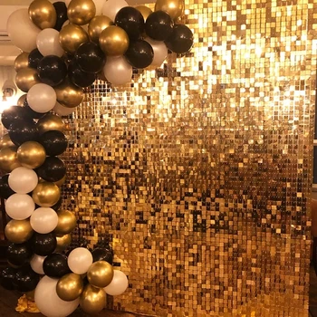 36ШТ Черно-золотой фон для дня рождения с мерцающими блестками Фоновые панели для свадебной вечеринки Фон для душа ребенка Декор стен