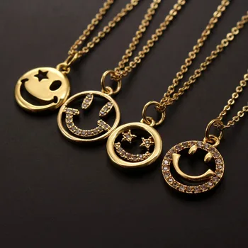 MHS.SUN Для женщин/девочек, милое ожерелье с циркониевой цепочкой с улыбкой, Модное ожерелье с подвеской AAA CZ, винтажные позолоченные ювелирные изделия, 1 шт.