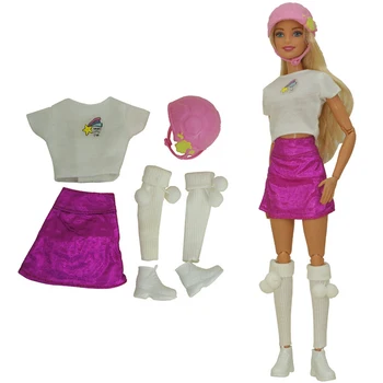 NK 1 Комплект красивой одежды для куклы в студенческом стиле, футболка с рисунком счастливой звезды + платье + носки в стиле дизайна Для ИГРУШЕК Куклы Барби