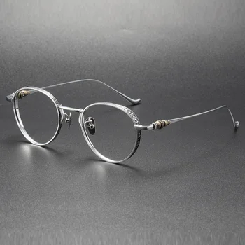Винтажная оправа для очков для чтения при пресбиопии из чистого титана, мужские оптические очки с защитой от царапин, Ретро-очки по рецепту, женские очки