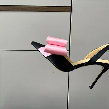 Дизайн с бантом Женские босоножки на высоком каблуке с заостренными узкими каблуками Модные вечерние туфли на каблуках