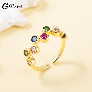 Женское кольцо GEITERI Rainbow Eternity с разноцветным кубическим цирконием, Регулируемое кольцо, Наращиваемое кольцо, Ювелирный подарок для женщин, вечерние кольца