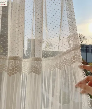 Модные шторы для юбки принцессы 2023 года, Корейские шторы с белой волнистой точкой, Оконные шторы из Гуазе для спальни девочек, декоративные ткани для сказочного дома