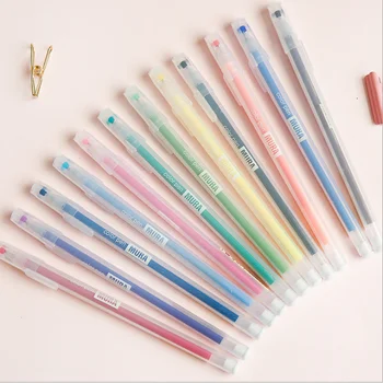 Набор цветных гелевых ручек 12ШТ, Школьная Синяя Шариковая ручка 0,5 ММ для журнала, милые канцелярские принадлежности
