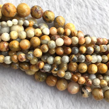 Натуральные круглые украшения из желтого сумасшедшего агата, свободные бусины для ожерелья или браслета 4-14 мм 15 