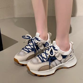 Новые кроссовки в корейском стиле, женская повседневная обувь для ходьбы, женская обувь на плоской подошве со шнуровкой, нескользящая и износостойкая женская спортивная обувь