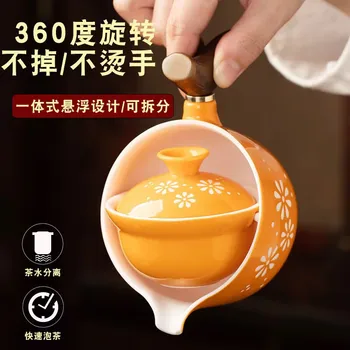 Новый Чайный Сервиз Чайник Китайский Горшок Gongfu Чайник Керамический Чайник Фарфоровая Чашка Ручка Боковое Вращение Fu 360 Мини-Диспенсер Для Кунжута
