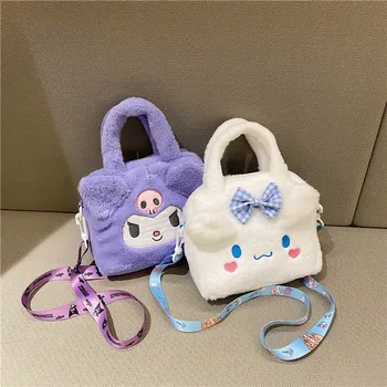 Плюшевая сумка Sanrio аниме Kawaii Kuromi Cinnamoroll Melody Мягкая набитая сумочка через плечо рюкзак для девочек для детских подарков