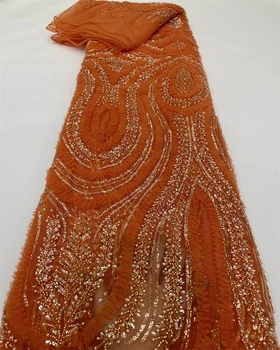 Роскошная Африканская кружевная ткань с тяжелыми бусинами 2023, высококачественная Нигерийская ткань с блестками, французский тюль, материал для свадебной вечеринки