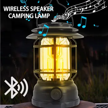 Светодиодный ночник с Bluetooth на открытом воздухе, Ретро Водонепроницаемый Динамик, Походная лампа, Портативный Блок питания, Подвесная лампа для палатки
