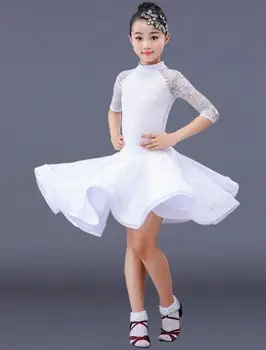 1 шт./лот, платье для латиноамериканских танцев с длинным рукавом для девочек, детское кружевное платье для бальных танцев Сальса Танго
