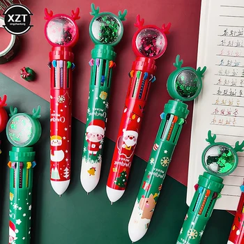 1 шт. Рождественская шариковая ручка Kawaii, 10 цветов, шариковая ручка, подарок Санта-Клауса, Школьные канцелярские принадлежности, разные цвета