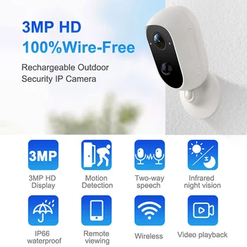 3-мегапиксельная камера безопасности Wi-Fi Беспроводная камера домашнего наблюдения с двухсторонним звуком ночного видения с функцией обнаружения движения IP66 Водонепроницаемый