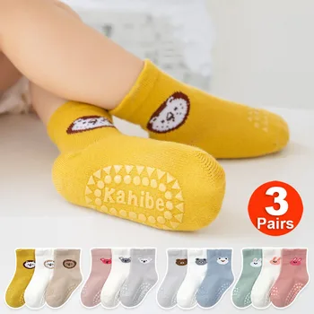 3 ПАРЫ хлопчатобумажных коротких носков для малышей, комплект из нескользящих носков для мальчиков и девочек, детские противоскользящие носки для пола, весна-осень