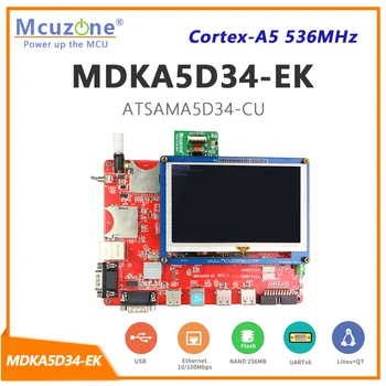 ATSAMA5D34 MDKA5D34-EK, ПРОЦЕССОР Cortex-A5 с частотой 536 МГц, 256 МБ DDR2, 256 МБ NAND, HS USB, ISI (OV2640), Linux 4.9