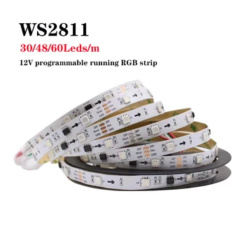 DC12V 5m WS2811 Dream Color strip программируемая работающая RGB-лента 30/48/60 светодиодов/м Светодиодная лента one IC control три лампы