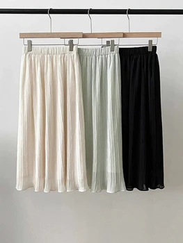 Fitaylor/ Новая Весенне-летняя Женская Элегантная эластичная плиссированная юбка с высокой талией, модные женские однотонные длинные юбки трапециевидной формы