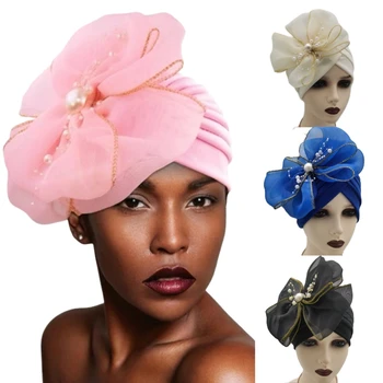 Африканские модные головные уборы, женские шапочки с цветами для свадебной вечеринки, готовые к носке, Тюрбан, мусульманский платок, хиджаб, шляпки-капоты