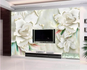 Бейбехан Пользовательские обои Европейская резьба по нефриту трехмерный цветок пиона ТВ фон стены украшения дома 3d обои