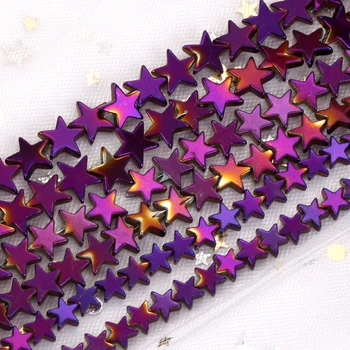 Бусины из натурального камня, покрытые фиолетовыми звездами, Пентаграмма, Гематит, Рассыпчатые бусины-распорки для изготовления ювелирных изделий, браслет-колье 