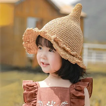 Детская соломенная шляпа, летняя шляпа от солнца для маленьких девочек, форма пустышки, Пляжная детская панама, шляпа принцессы, детские шляпы, кепки, детские шляпы