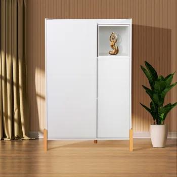 Домашний отдельно стоящий напольный шкаф для хранения с 2 дверцами и 1 съемной открытой полкой на сосновых ножках, белый