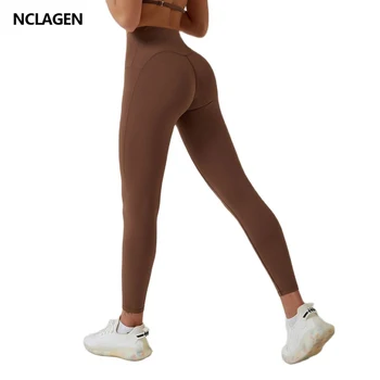 Женские брюки для йоги NCLAGEN с высокой талией, без переднего шва, из экологически чистой ткани, Дышащие Леггинсы для фитнеса, Колготки для бега.