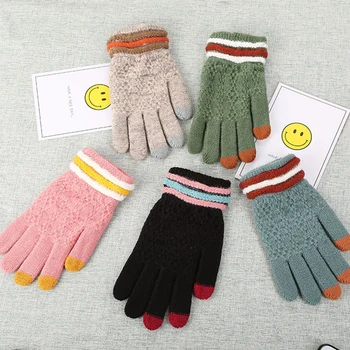 Зимние перчатки с сенсорным экраном, женские Мужские Теплые Эластичные Вязаные перчатки, имитация шерсти, Женские перчатки для вязания крючком