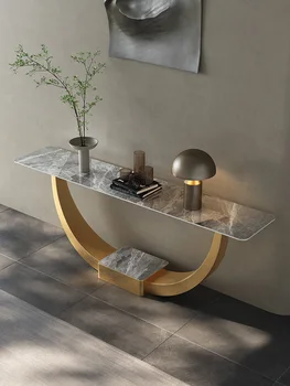 Итальянский легкий роскошный входной столик, современный минималистичный стол для коридора высокого класса, входной столик из нержавеющей стали