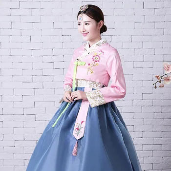 Корейское Традиционное Женское платье с цветочной вышивкой, Королевские платья принцессы для танцев Ханбок, Элегантные Женские платья для сценического шоу, халат, S-XL