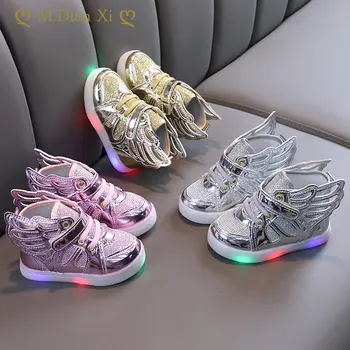 Крылья для девочек, Детская обувь, Модная Весенне-осенняя Светящаяся светодиодная обувь, Детская обувь в корейском стиле, Спортивная обувь для мальчиков и девочек