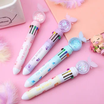 Милая шариковая ручка для детей, школьные и офисные принадлежности, канцелярские ручки Kawaii, подарочные блестящие разноцветные бабочки