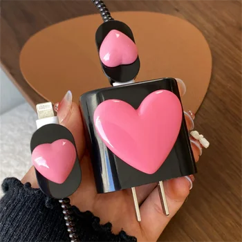 Милый 3D Протектор USB-Зарядного Устройства Love Heart Для Apple 18 Вт/20 Вт, Кабель Для Зарядного Устройства, Органайзер Для Укусов, Защита От укусов, Шнур, Мягкий Чехол