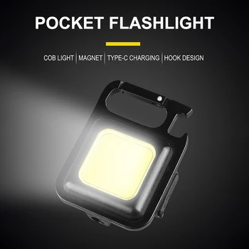 Мини светодиодный фонарик, рабочий фонарь, Портативный карманный фонарик, брелки, перезаряжаемые через USB для кемпинга на открытом воздухе, Маленький легкий штопор