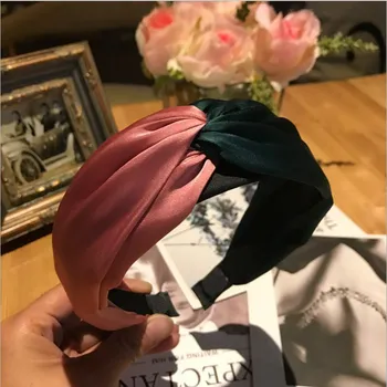 Модные аксессуары для волос женская повязка на голову из ткани перекрестного цвета, однотонный шифоновый сшивающий узел, широкая повязка на голову, дикая лента для волос