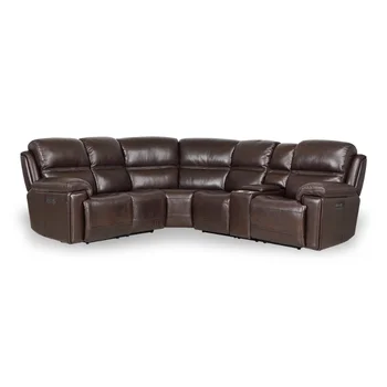 Модульный секционный диван Timo Top Grain Leather | Регулируемый подголовник | Коричневая кожа с вышивкой крестиком [США