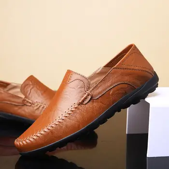 Мужская повседневная обувь Люксового бренда 2020, Кожаные мужские лоферы, Мокасины, Дышащие слипоны, Черные туфли для вождения, Большие размеры 37-46