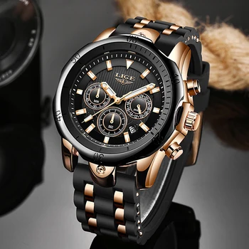 Мужские спортивные часы LIGE, хронограф, силиконовый ремешок, кварцевые армейские военные часы, мужские часы лучшего бренда класса Люкс, мужские Reloj Hombre