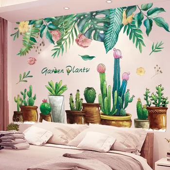Наклейки на стены с растениями в горшках DIY Зеленые Листья Настенные наклейки для гостиной Детской Спальни Детского сада Кухни Украшения дома