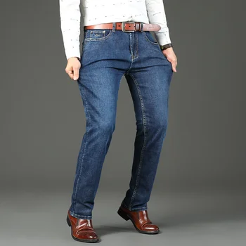 Новые мужские классические джинсы Весна Осень Мужские элегантные джинсы Модные Деловые Прямые Обычные синие джинсовые брюки стрейч Мужские джинсы