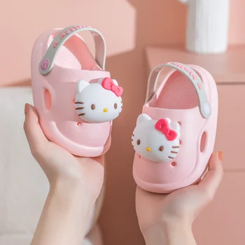 Обувь Sanrio Hello Kitty, детские тапочки Kuromi My Melody Cinnamoroll, сандалии для маленьких девочек с дырочками, обувь для малышей для маленьких девочек