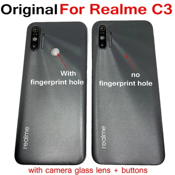 Оригинальная задняя крышка батарейного отсека для OPPO Realme C3 RealmeC3 Задняя крышка дверцы корпуса с кнопками регулировки громкости + стеклянный объектив камеры
