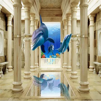 Пользовательские фотообои beibehang Современный европейский стиль летающий дельфин Римская колонна простой диван для гостиной 3d настенные фрески