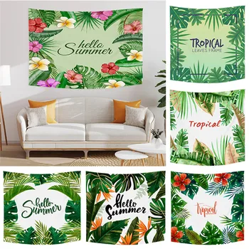 Привет, летние каникулы, полиэфирный гобелен с тропическим зеленым растением и цветочным принтом, настенные гобелены для спальни, декор общежития