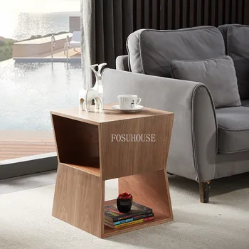 Приставной столик из массива дерева FOSUHOUSE, современный минималистичный диван, Угловой столик, гостиная в маленькой квартире, Домашний балкон, Квадратный журнальный столик