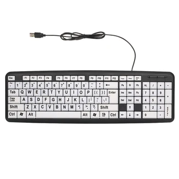 Проводные клавиатуры USB для пользователей с плохим зрением с большими белыми клавишами и черными буквами для пожилых мужчин