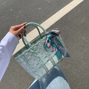 Прозрачная женская сумка ручной работы, летняя пляжная сумка из пластиковой ткани, женские сумки-тоут, Богемия, Большая женская корзина для покупок