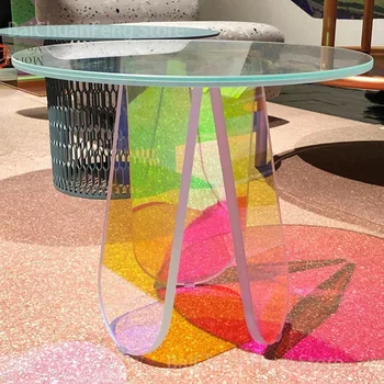 Прозрачные журнальные столики Nordic Rainbow, акриловый Красочный приставной столик, мебель для гостиной, роскошный простой круглый журнальный столик