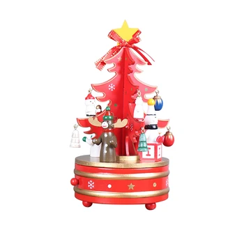 Рождественские украшения Рождественская деревянная Вращающаяся Музыкальная шкатулка В форме Рождественской Елки Декор для домашней вечеринки Орнамент Красный