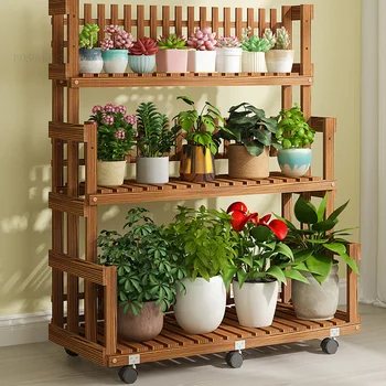 Современные минималистичные деревянные полки для растений для гостиной, Простая многослойная Балконная подставка для растений, Внутренние и наружные подставки для цветов, Стеллаж